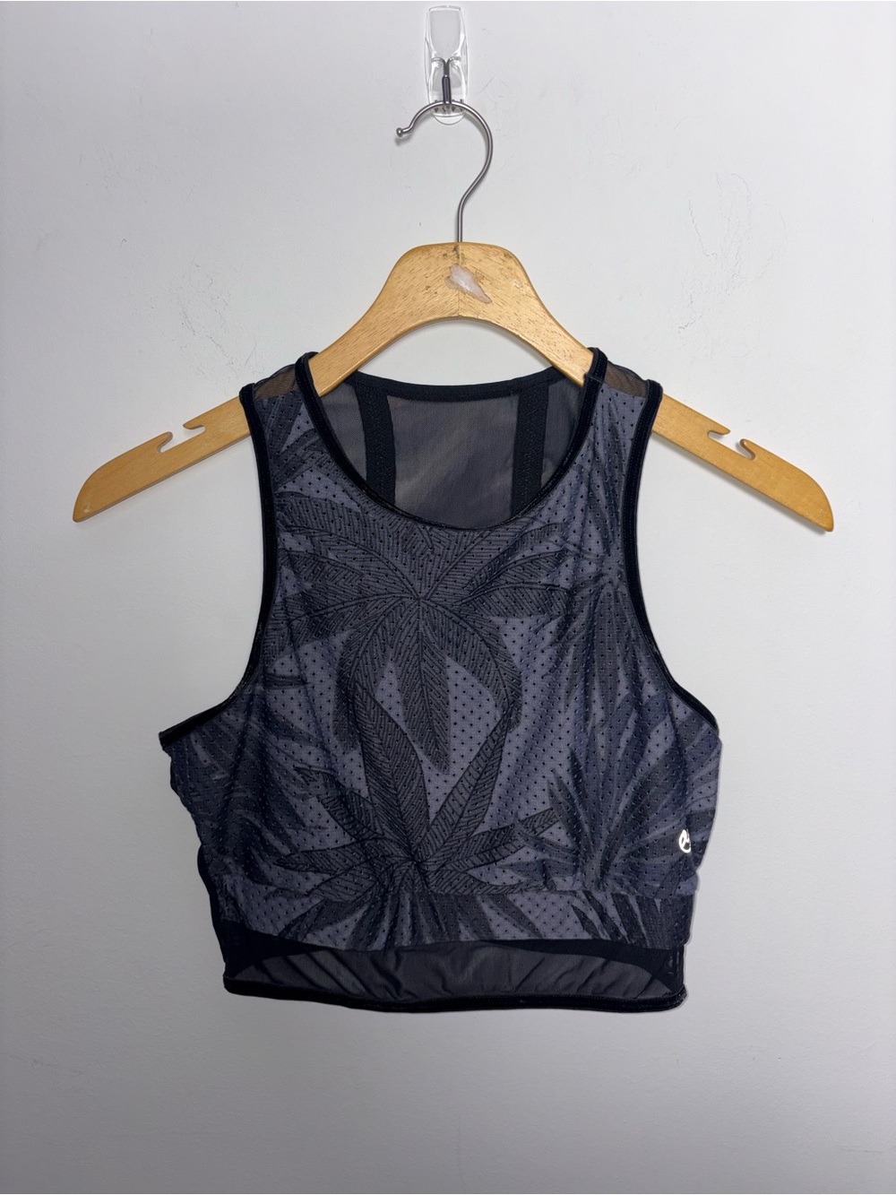 Maaji Black Palm Print Mesh Racerback Cropped Athletic Tank Top Size M